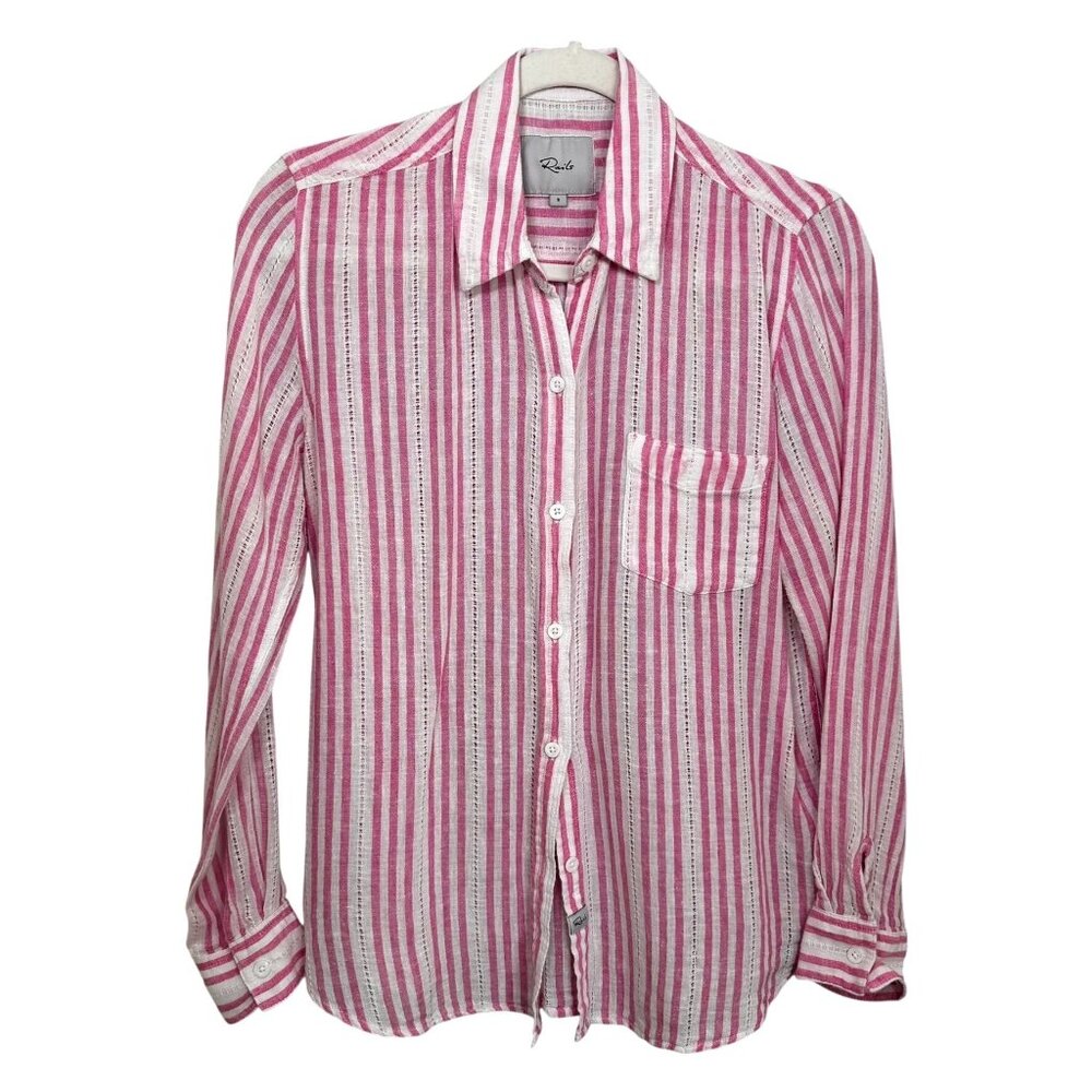 Rails Charli Kokomo Pink White Stripe Linen Button Up Small